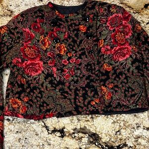 Handmade Floral Quilted Jacket Women’s No Size Tag Dark Cottagecore Button Fit S